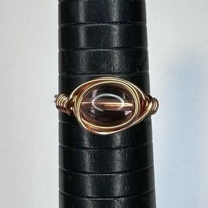 Handmade ring copper wire wrap clear glass bead